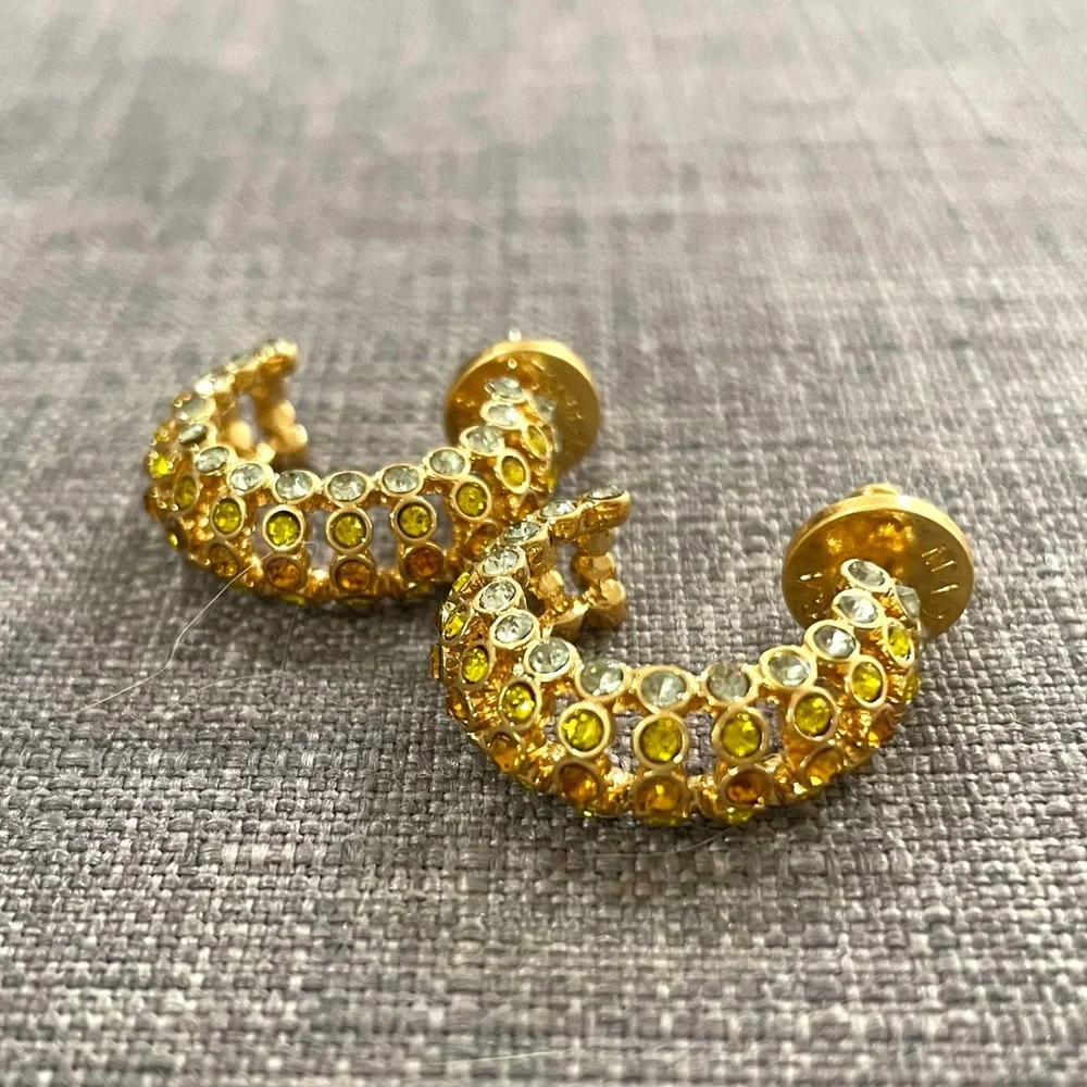 Oscar De La Renta caterpillar hoop earrings in yellow crytsal